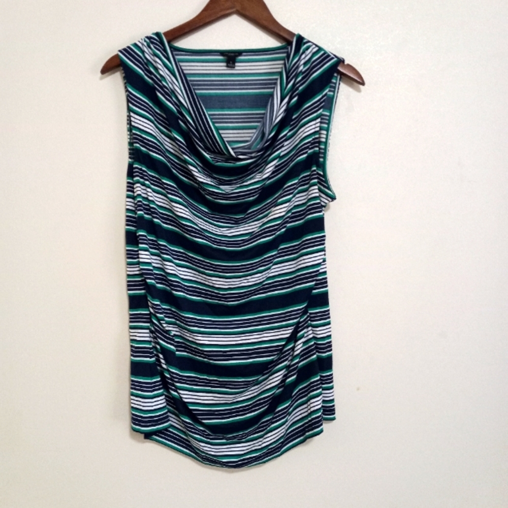 Ann Taylor L Sleeveless Striped Stretch Top Workwear in Navy Green White